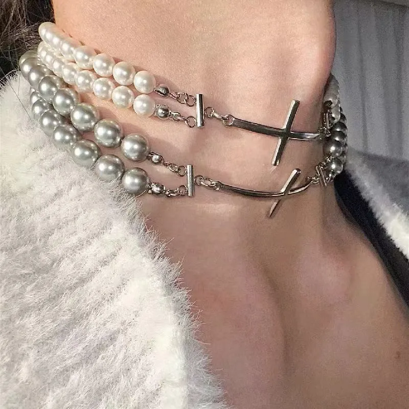 Double Pearl Sweet Choker Cool Layer High-end Necklace