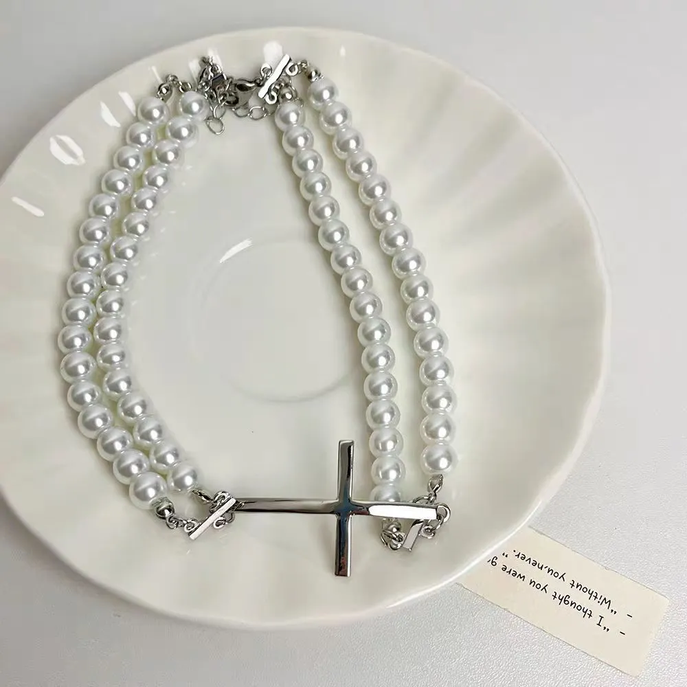 Double Pearl Sweet Choker Cool Layer High-end Necklace