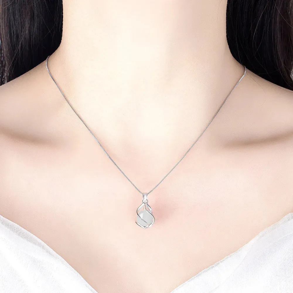 Elegant Silver Plated White Opal Moonstone Pendant Necklace
