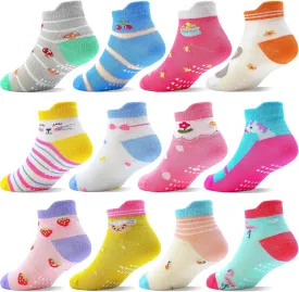 ELUTONG Toddler Socks with Grips Anti Slip Ankle Socks 12 Pairs for 1-7 Years Boys Girls Kids Infant Baby