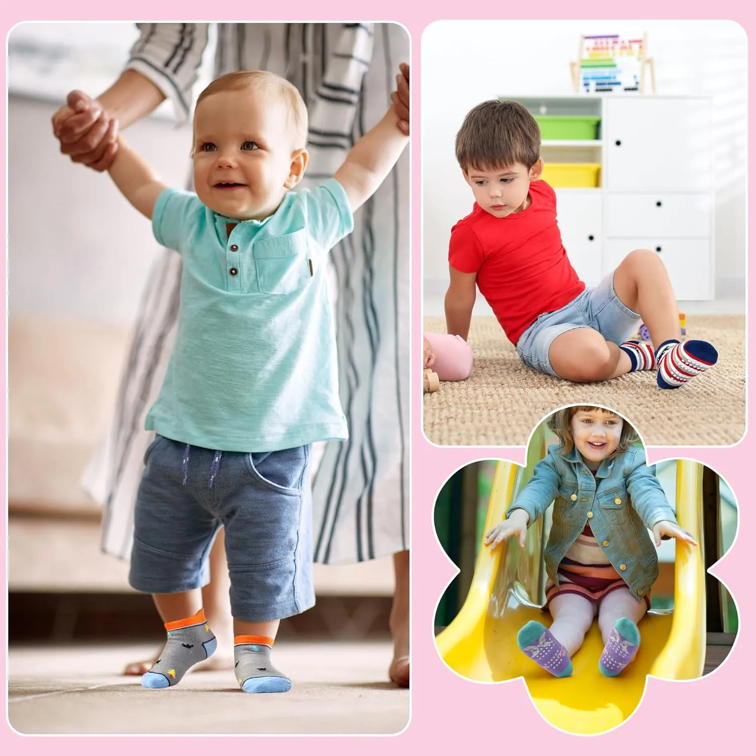 ELUTONG Toddler Socks with Grips Anti Slip Ankle Socks 12 Pairs for 1-7 Years Boys Girls Kids Infant Baby
