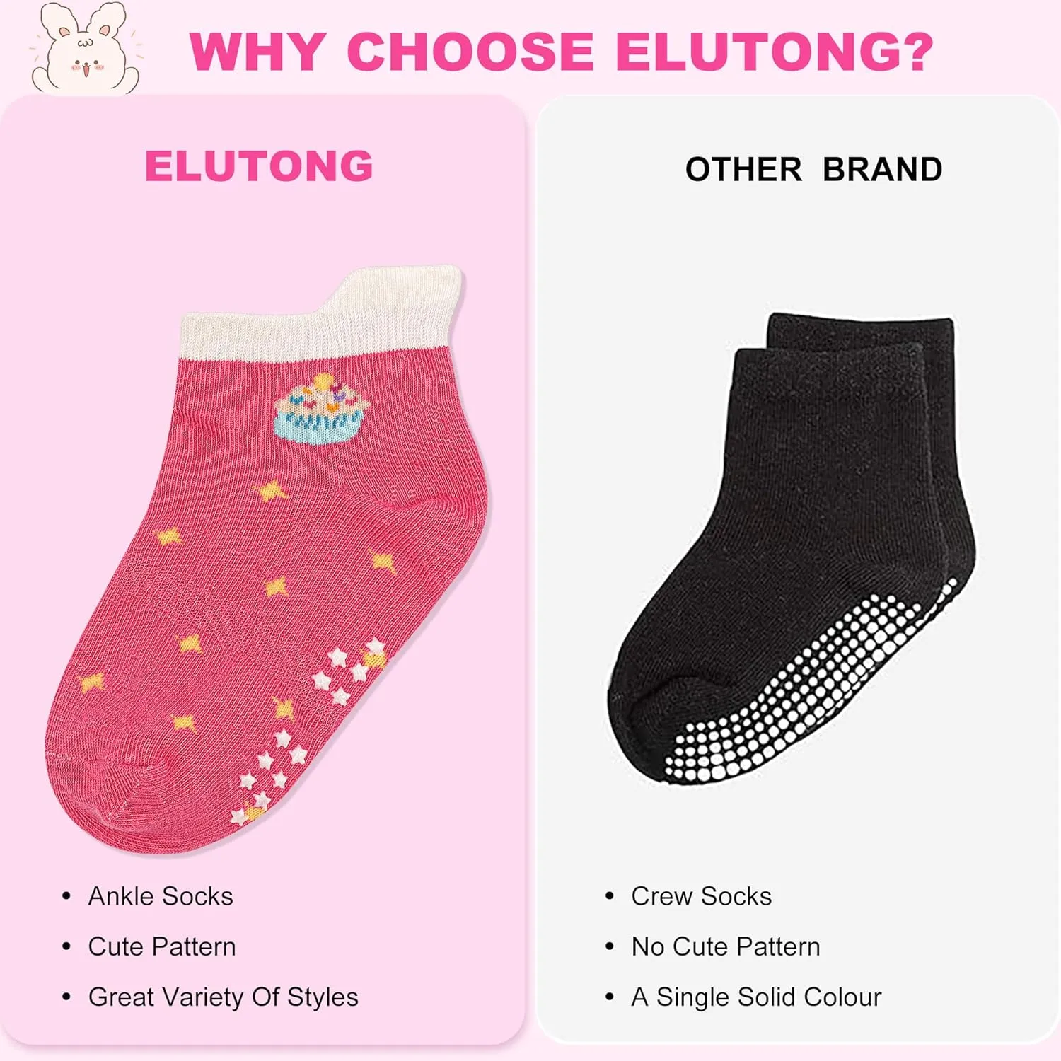 ELUTONG Toddler Socks with Grips Anti Slip Ankle Socks 12 Pairs for 1-7 Years Boys Girls Kids Infant Baby