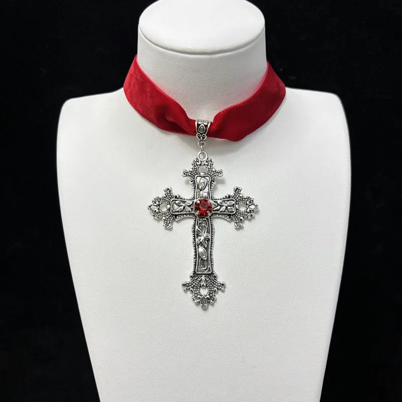 Exaggerated Gothic Blood Drop Cross Necklace
