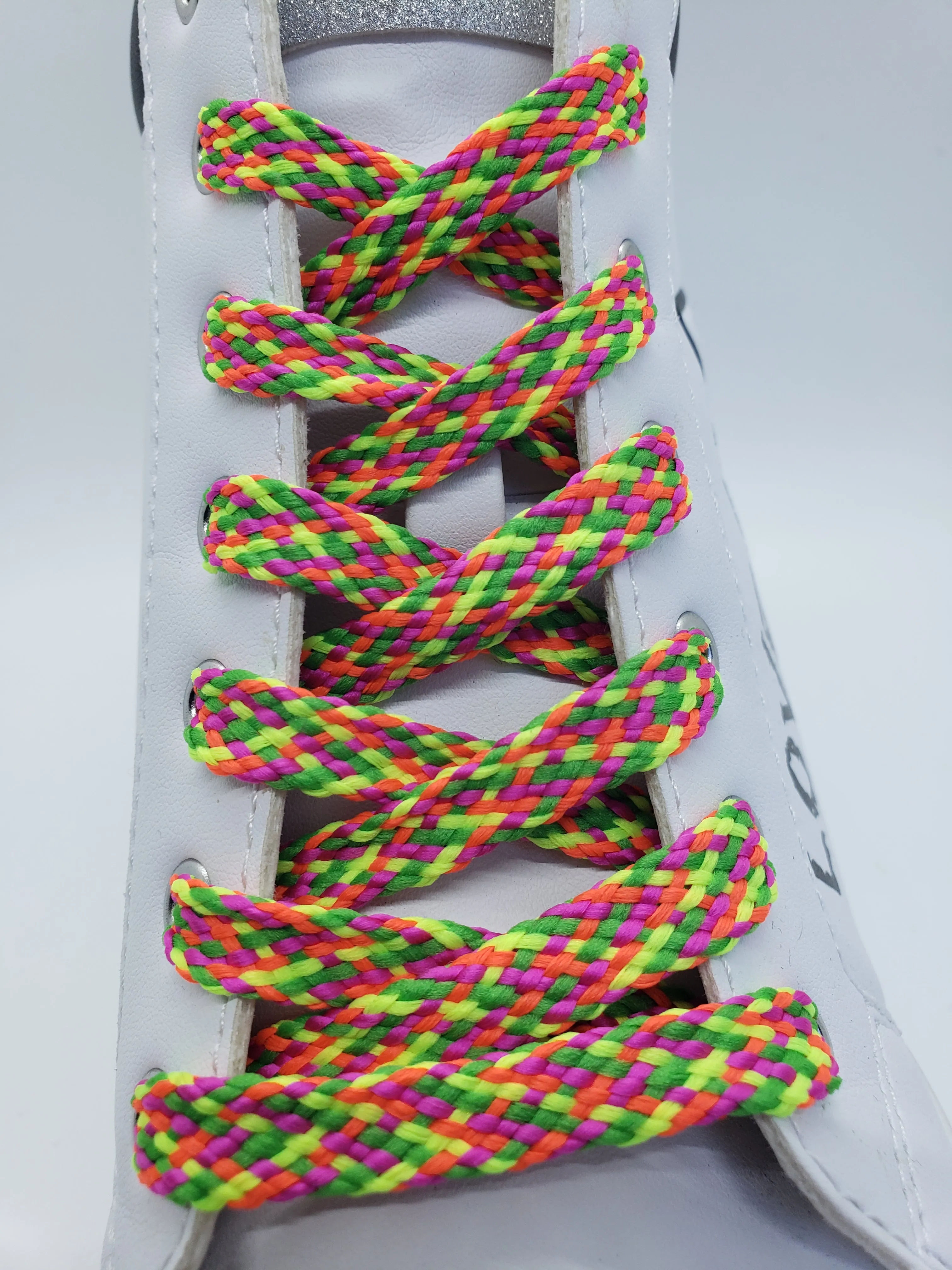 Flat Fluorescent Confetti Shoelaces - Yellow, Green, Orange and Pink