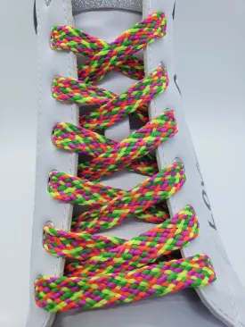 Flat Fluorescent Confetti Shoelaces - Yellow, Green, Orange and Pink