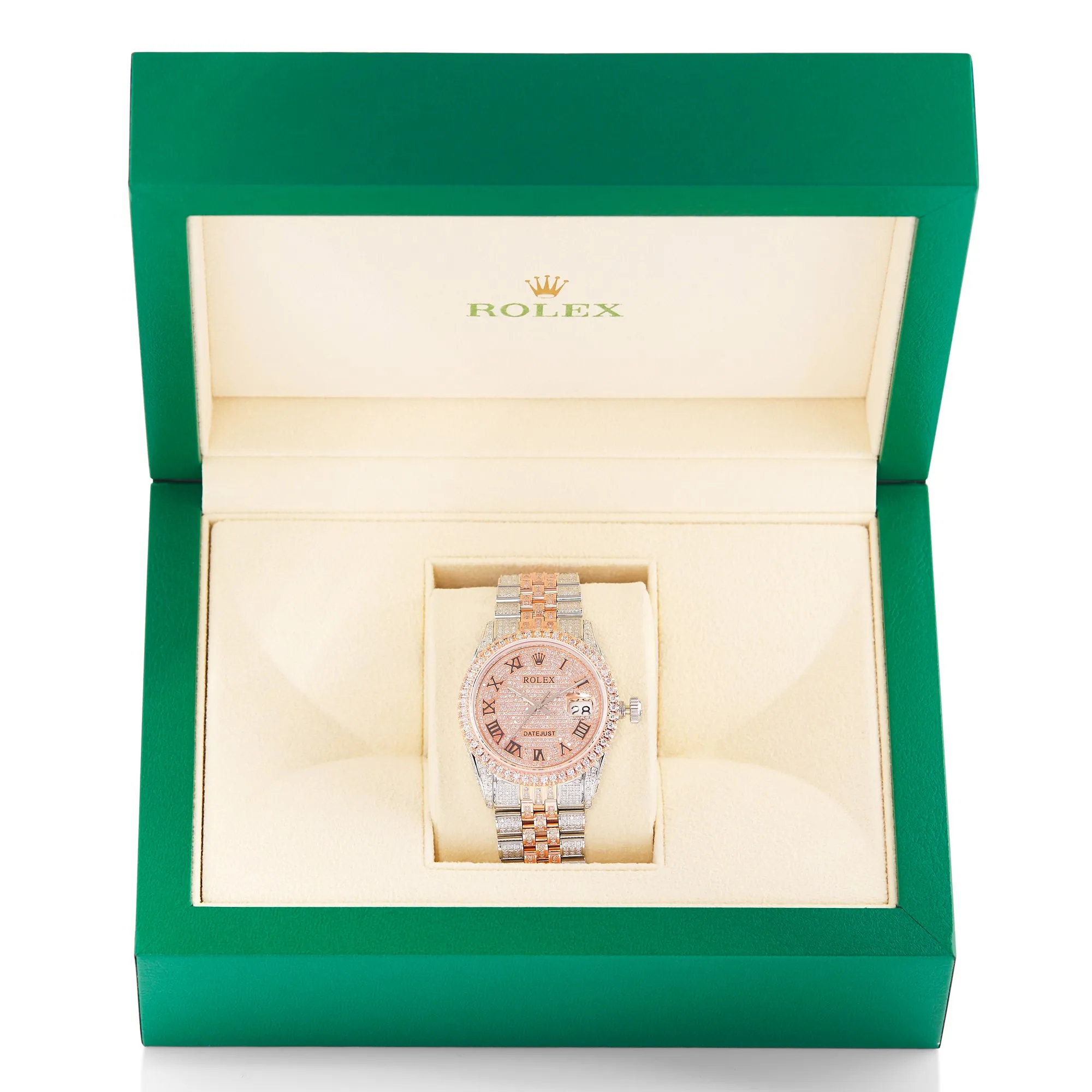 Full Diamond Two Tone Gold  Rolex DateJust Rose Diamond Dial