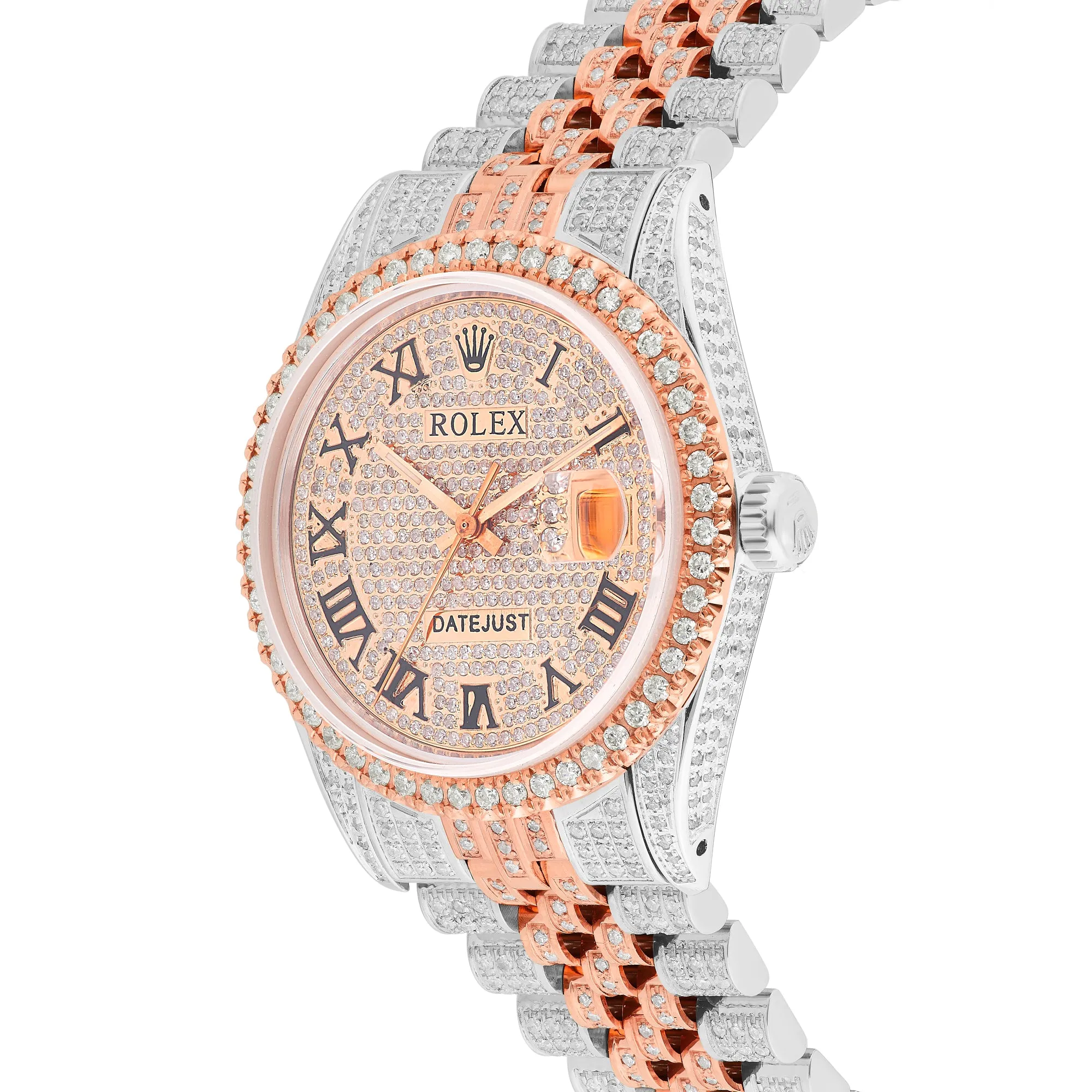 Full Diamond Two Tone Gold  Rolex DateJust Rose Diamond Dial
