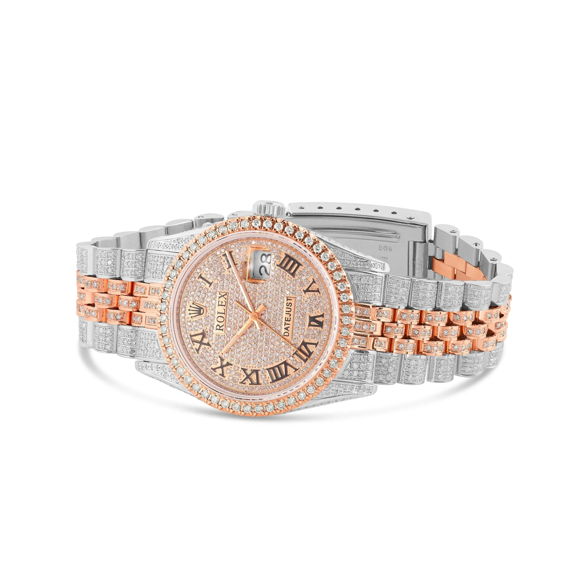 Full Diamond Two Tone Gold  Rolex DateJust Rose Diamond Dial