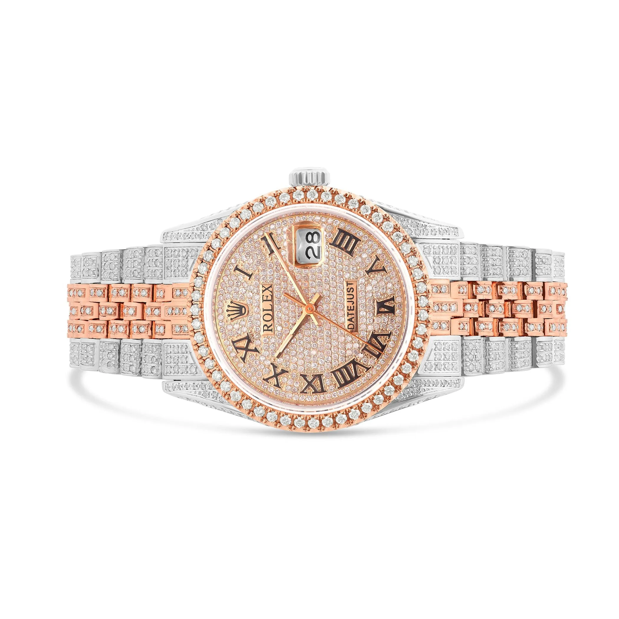 Full Diamond Two Tone Gold  Rolex DateJust Rose Diamond Dial
