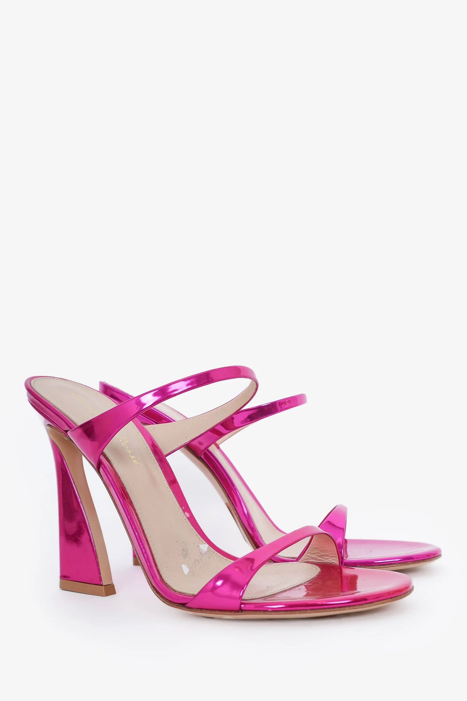 Gianvito Rossi Metallic Pink Leather Aura Heele Sandals Size 37.5
