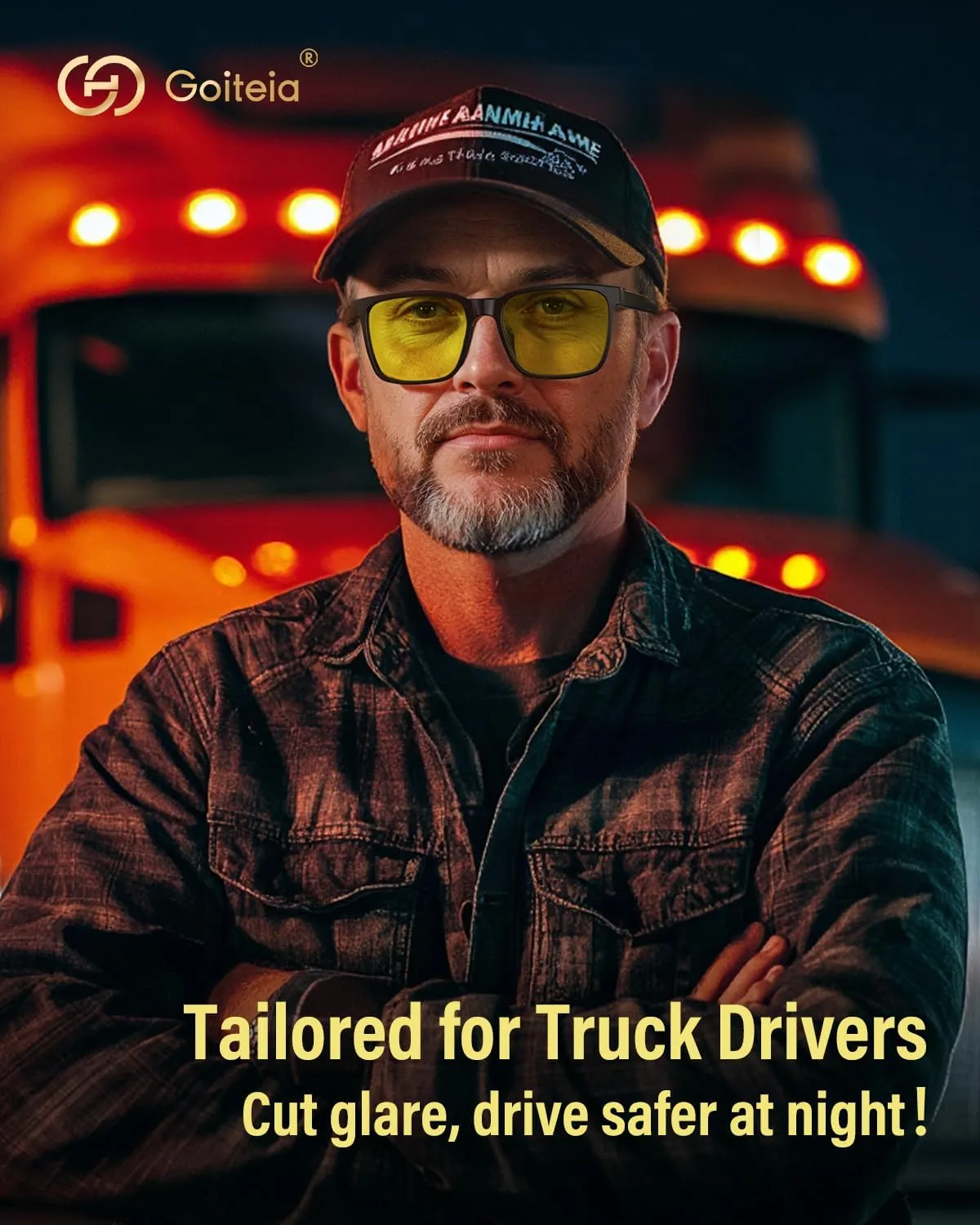 Goiteia Night Driving Glasses Anti Glare from Blue LED headlights for Men, Yellow Glasses for Rainy, Suitable for Long Drives