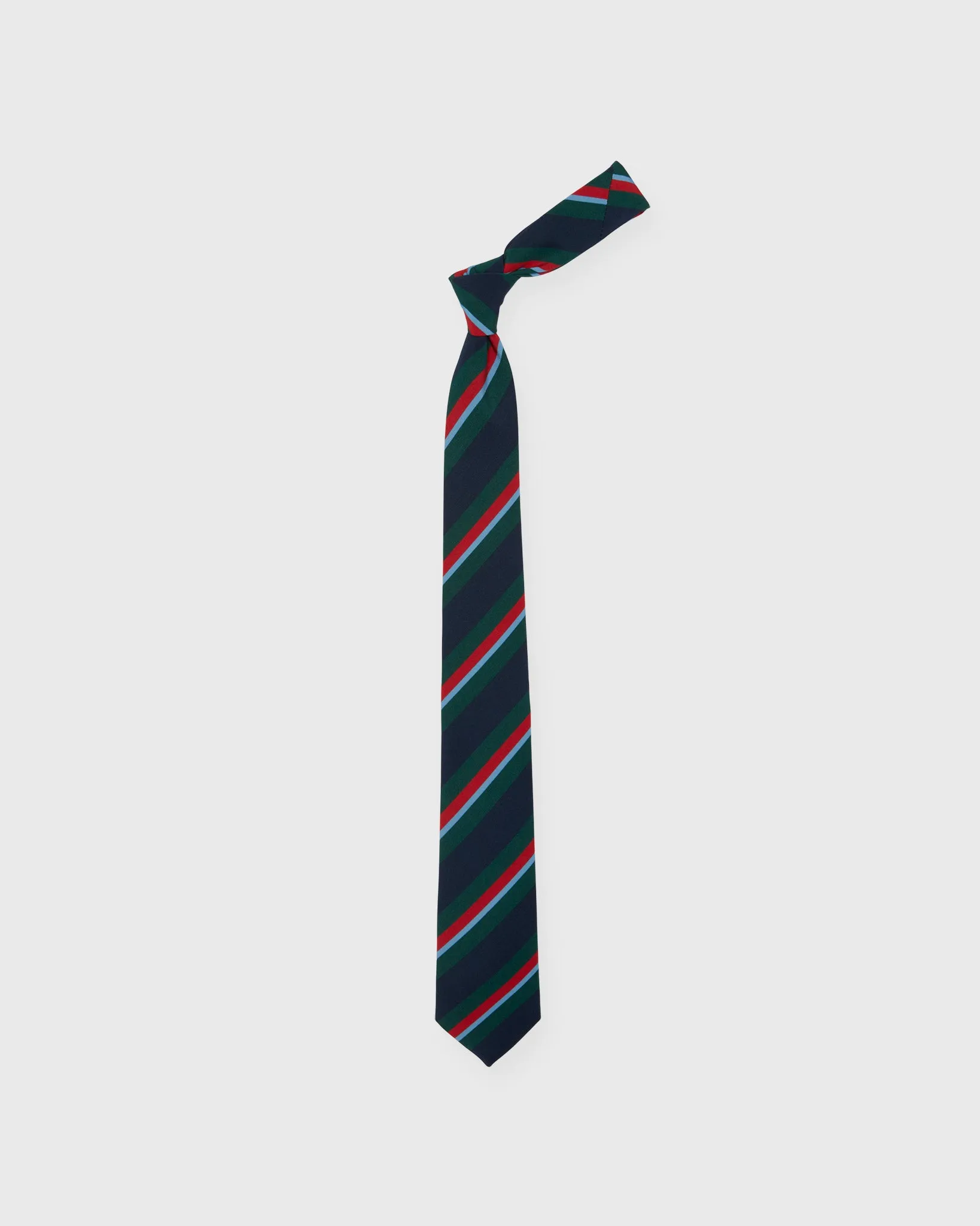 Irish Poplin Tie in Navy/Hunter/Red/Sky Stripe