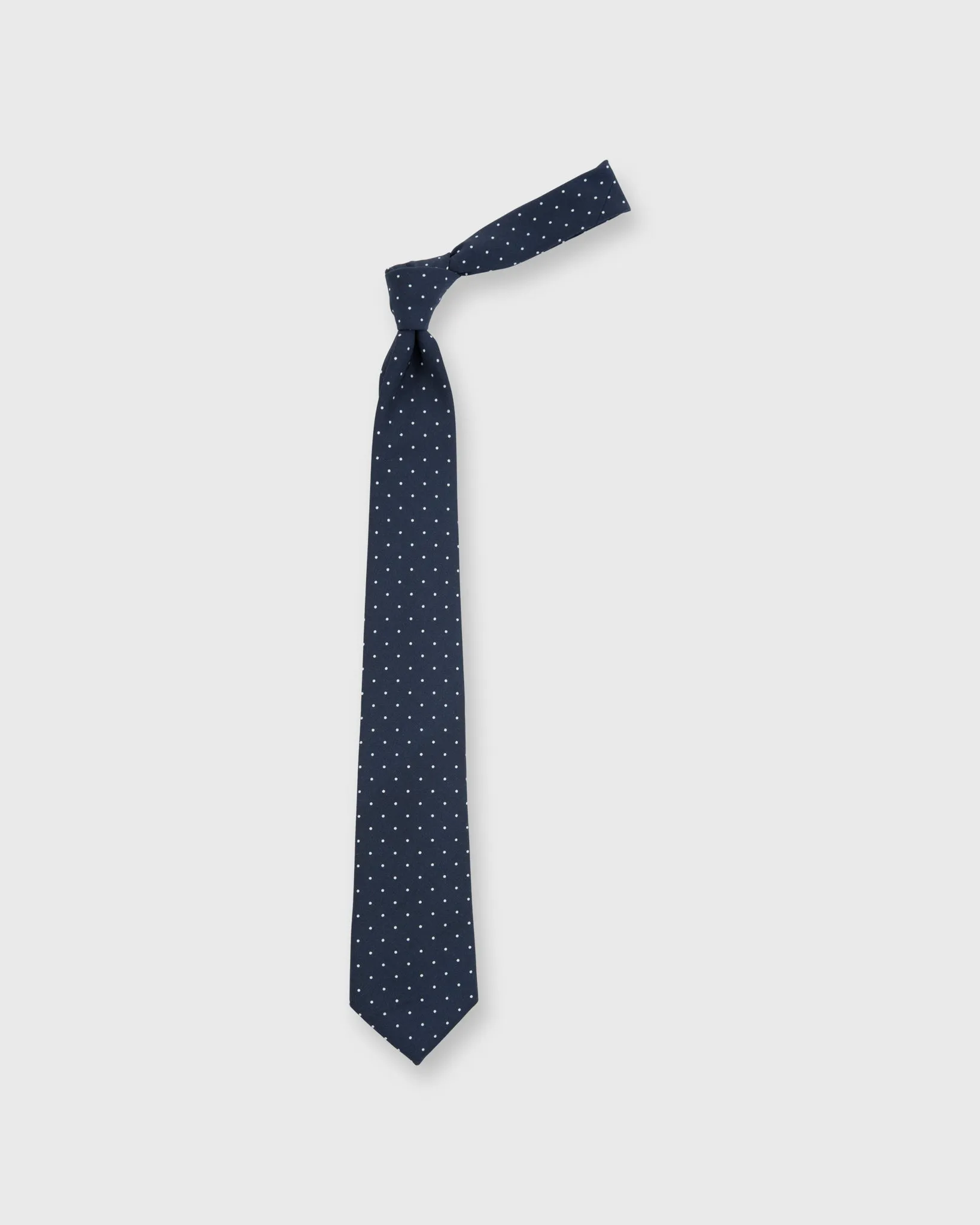 Irish Poplin Tie in Navy/White Dot