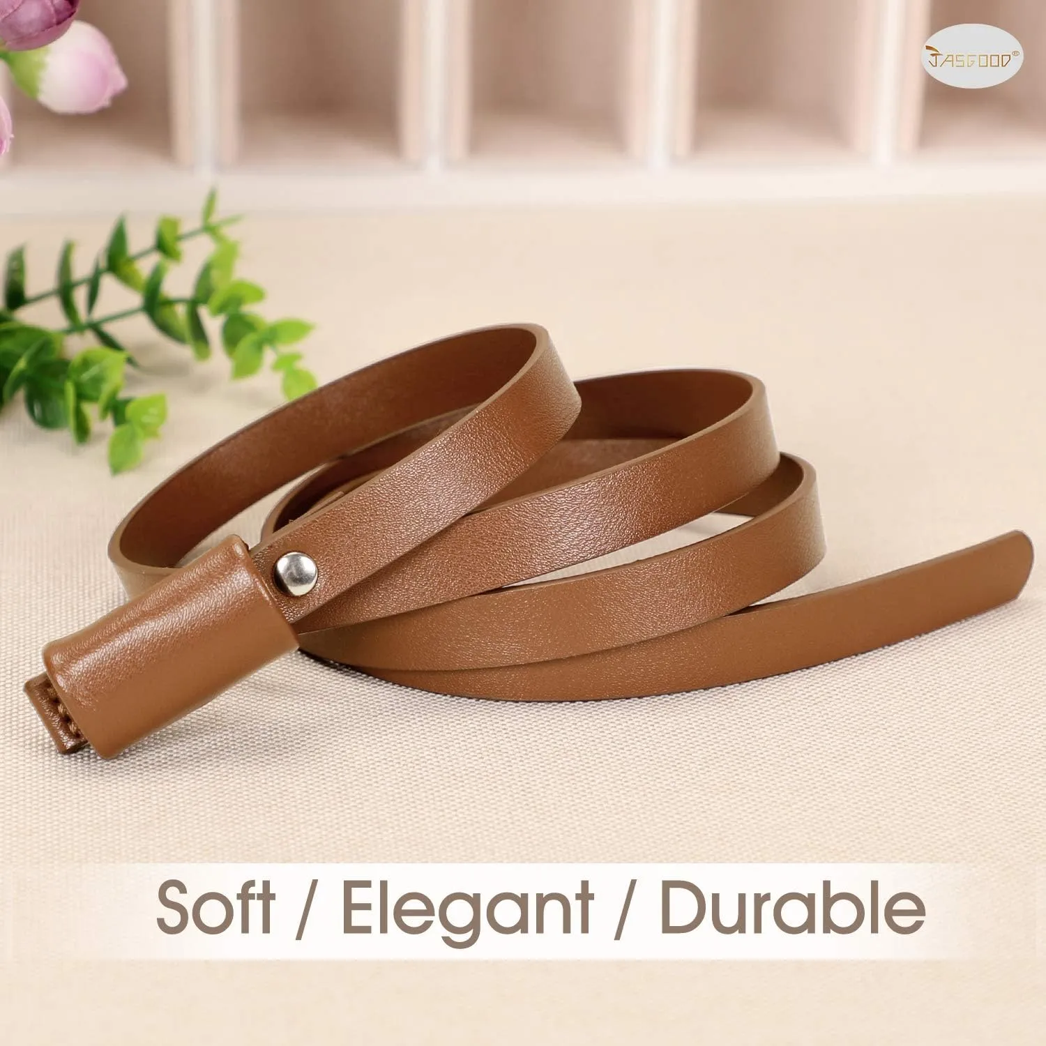JASGOOD Women PU Leather Skinny Belt for Dress Adjustable Thin Waist Belt for Lady
