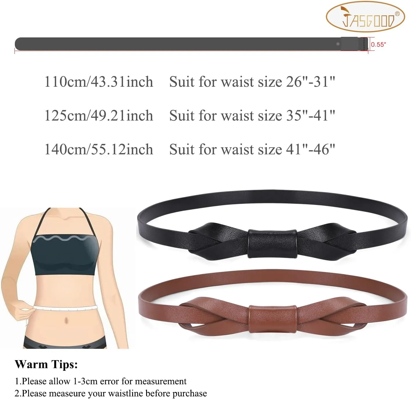 JASGOOD Women PU Leather Skinny Belt for Dress Adjustable Thin Waist Belt for Lady