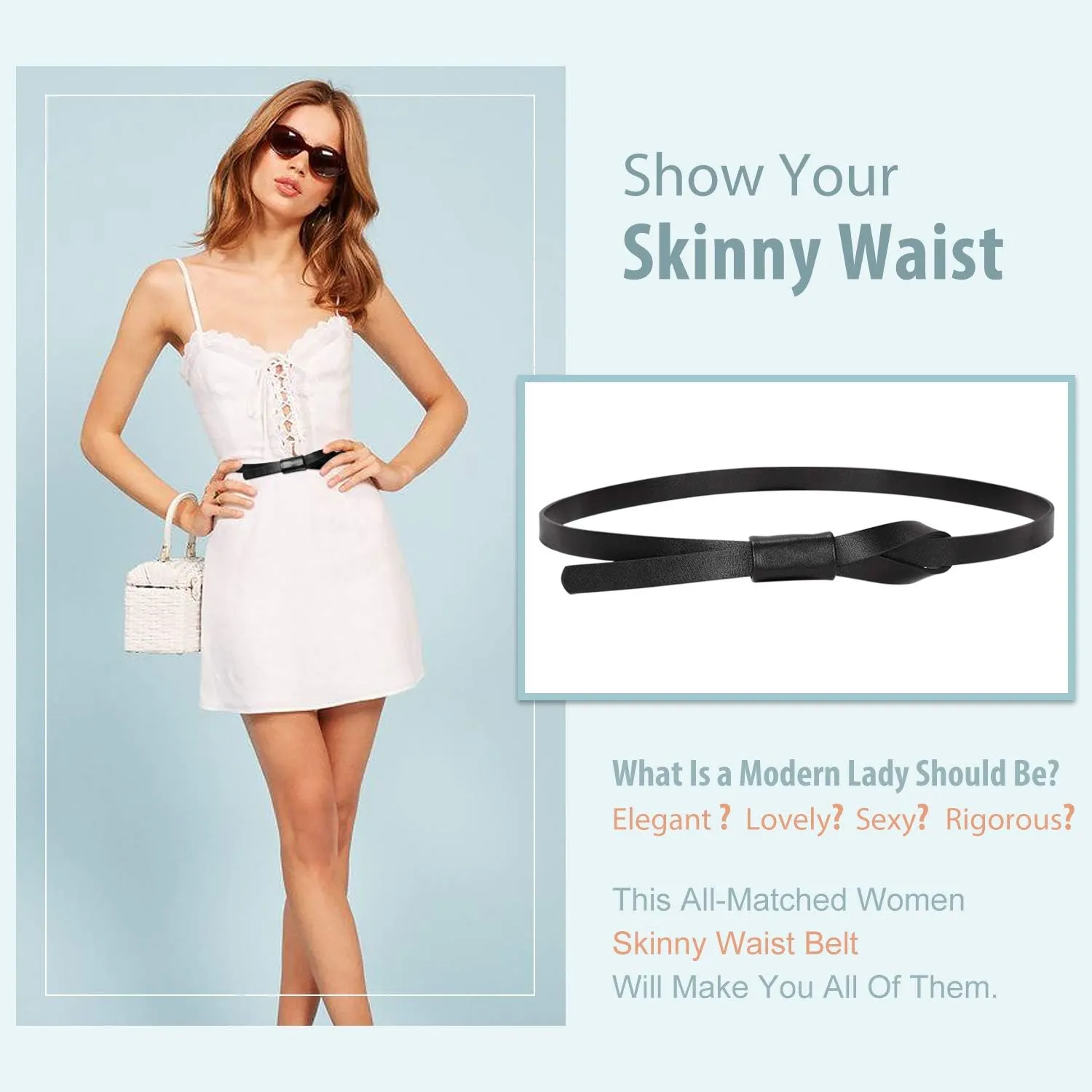JASGOOD Women PU Leather Skinny Belt for Dress Adjustable Thin Waist Belt for Lady