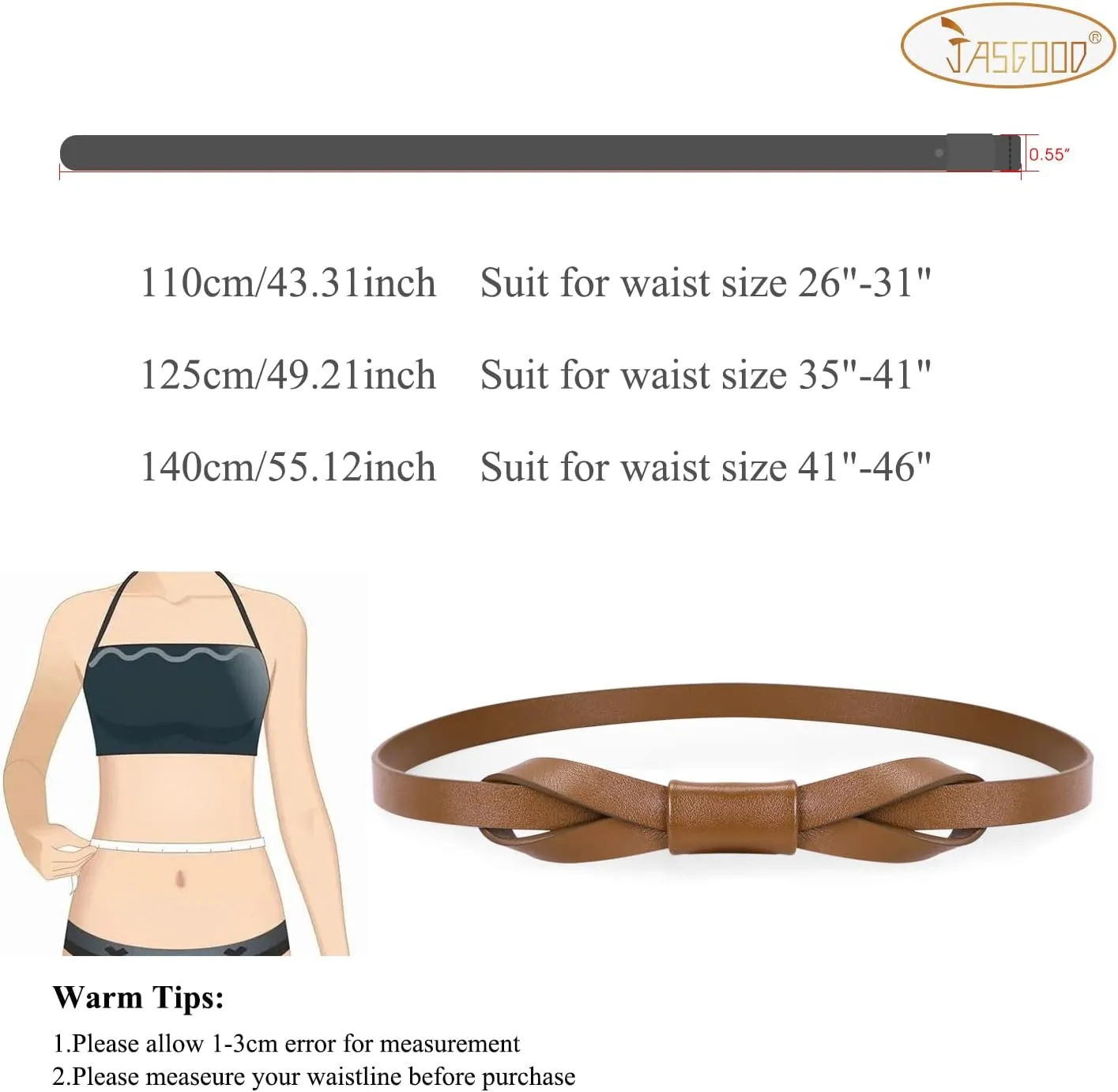 JASGOOD Women PU Leather Skinny Belt for Dress Adjustable Thin Waist Belt for Lady