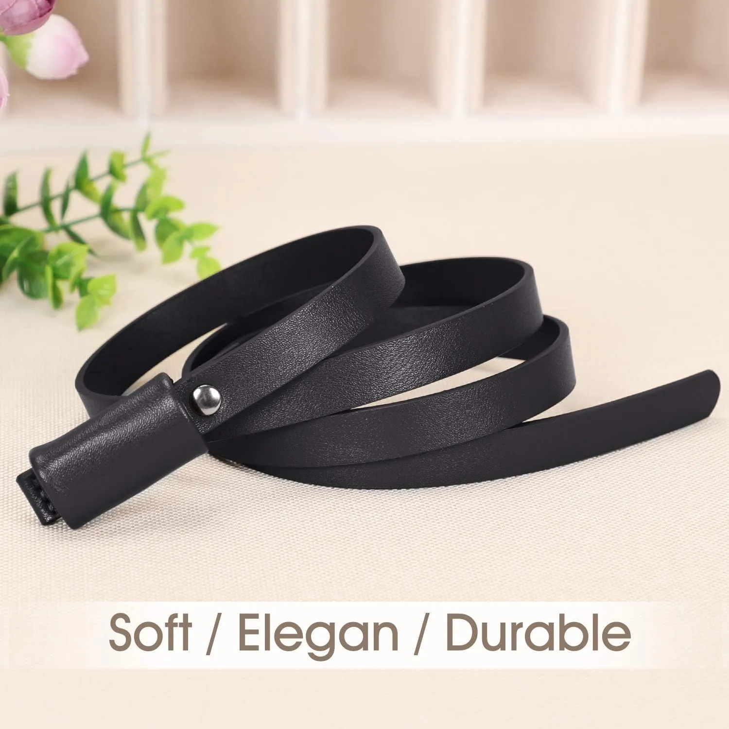 JASGOOD Women PU Leather Skinny Belt for Dress Adjustable Thin Waist Belt for Lady
