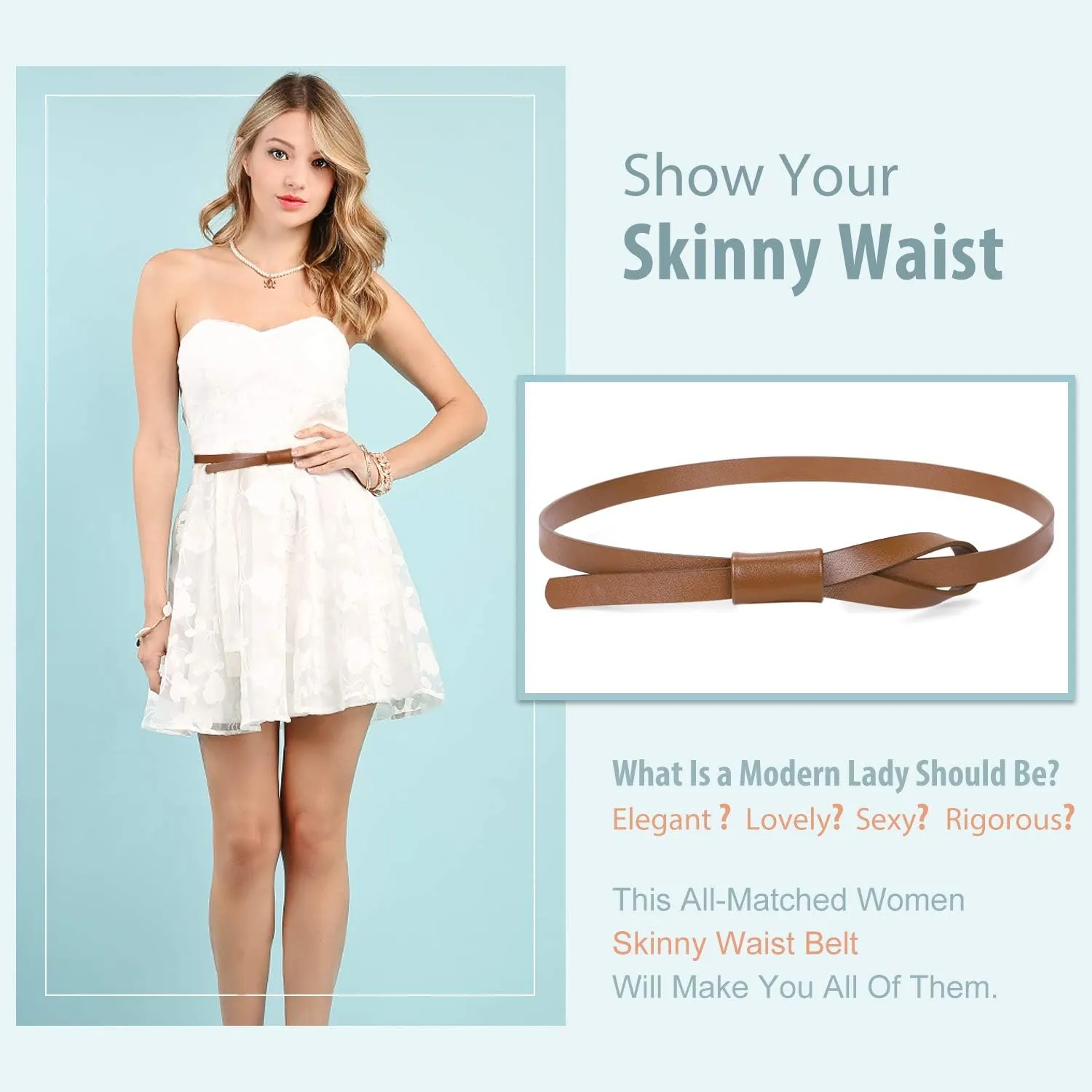 JASGOOD Women PU Leather Skinny Belt for Dress Adjustable Thin Waist Belt for Lady
