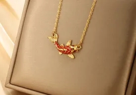 Jewelry Enamel Red Koi Necklace Women's Retro Chinese Style Simple Temperament Niche Design Clavicle Chain