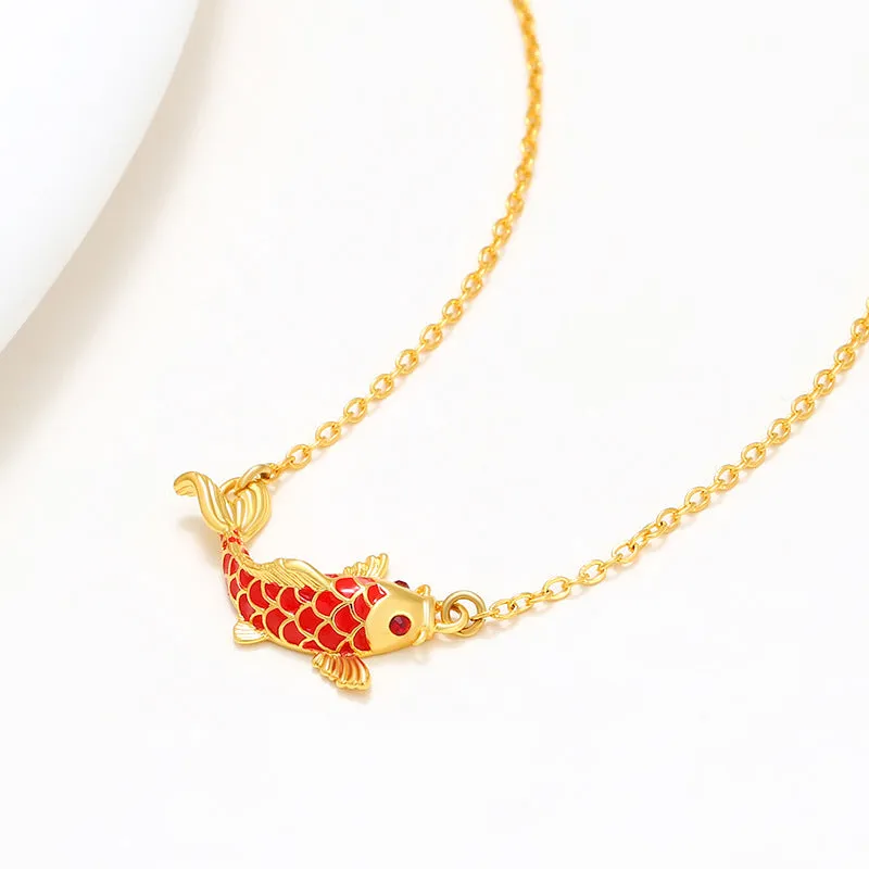 Jewelry Enamel Red Koi Necklace Women's Retro Chinese Style Simple Temperament Niche Design Clavicle Chain