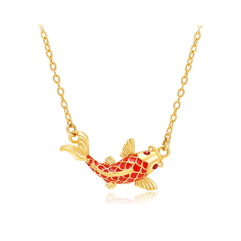 Jewelry Enamel Red Koi Necklace Women's Retro Chinese Style Simple Temperament Niche Design Clavicle Chain