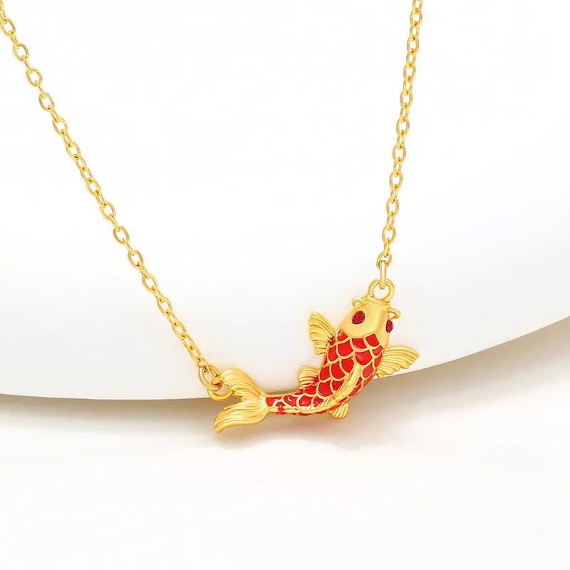 Jewelry Enamel Red Koi Necklace Women's Retro Chinese Style Simple Temperament Niche Design Clavicle Chain