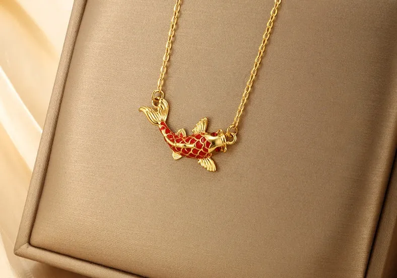Jewelry Enamel Red Koi Necklace Women's Retro Chinese Style Simple Temperament Niche Design Clavicle Chain
