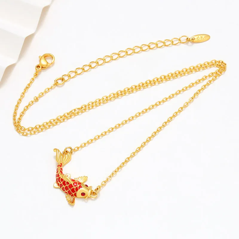 Jewelry Enamel Red Koi Necklace Women's Retro Chinese Style Simple Temperament Niche Design Clavicle Chain