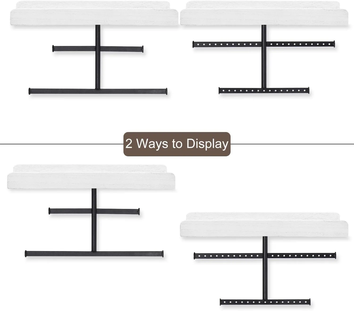 Keebofly Hanging Wall Mounted Jewelry Organizer with Rustic Wood Jewelry Holder Display for Necklaces Bracelet Earrings Ring Set of 2 White,[Patented]