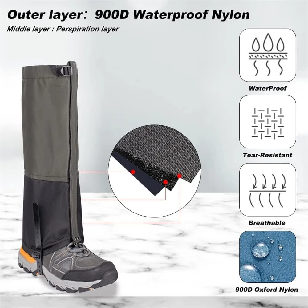 Leg Gaiters Waterproof Snow Boot Gaiters for Snowshoeing, Hiking, Hunting, Running, Motorcycle Anti-Tear Oxford Fabric, TPU Instep Belt Metal Shoelace Hook for Outdoor