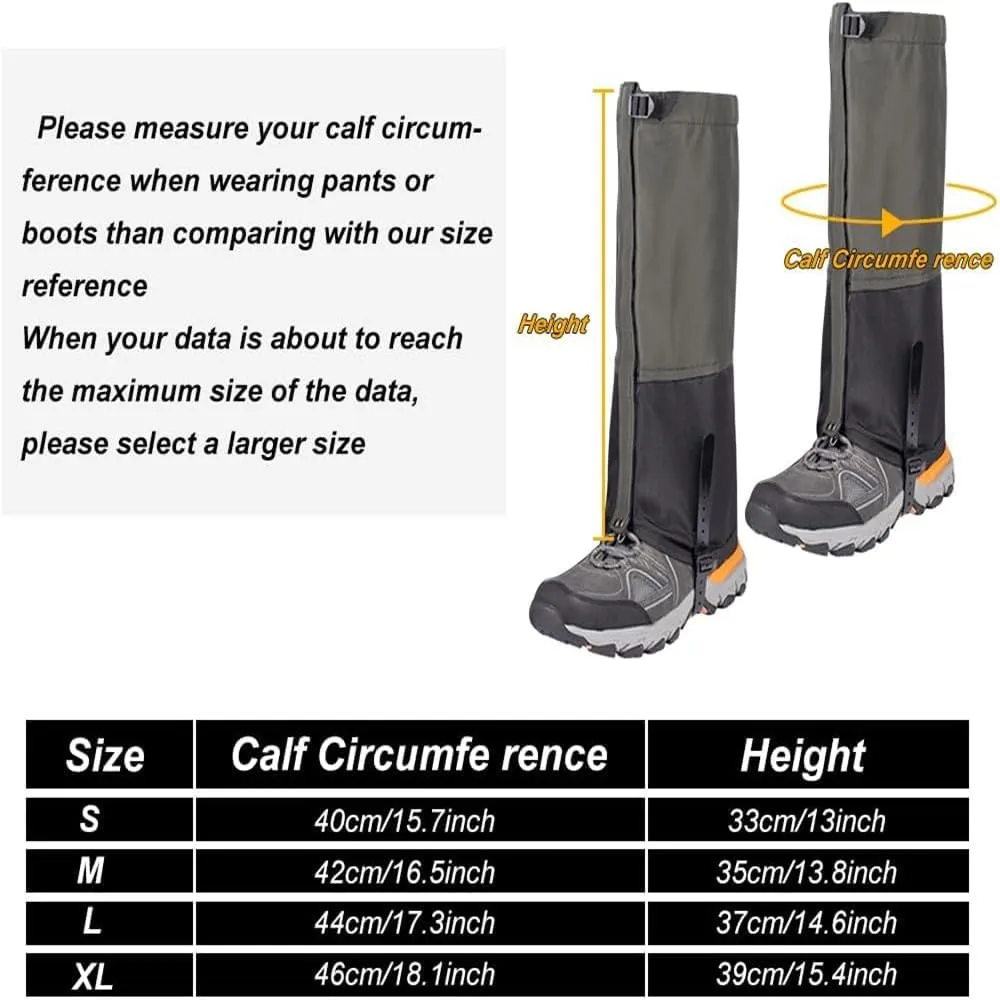 Leg Gaiters Waterproof Snow Boot Gaiters for Snowshoeing, Hiking, Hunting, Running, Motorcycle Anti-Tear Oxford Fabric, TPU Instep Belt Metal Shoelace Hook for Outdoor