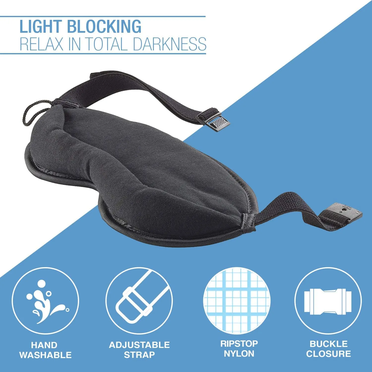 Lewis N. Clark Comfort Eye Mask   Sleep Aid to Block Light for Travel, Airplane, Hotel, Airport, Insomnia   Headache Relief with Adjustable Straps, Blue , 1 Count