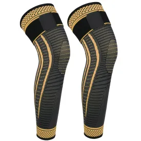 Long Copper Knee Braces for Women and Men Full Leg Compression Sleeves Anti Sliping Ventilation Long Knee Support with Wraps for ACJ, PCL, Meniscus Tear, Arthritis (Copper, XX-Large)