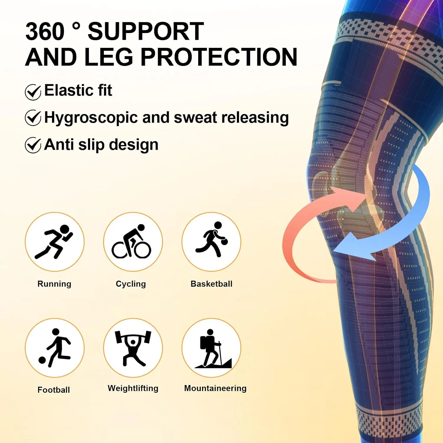 Long Copper Knee Braces for Women and Men Full Leg Compression Sleeves Anti Sliping Ventilation Long Knee Support with Wraps for ACJ, PCL, Meniscus Tear, Arthritis (Copper, XX-Large)