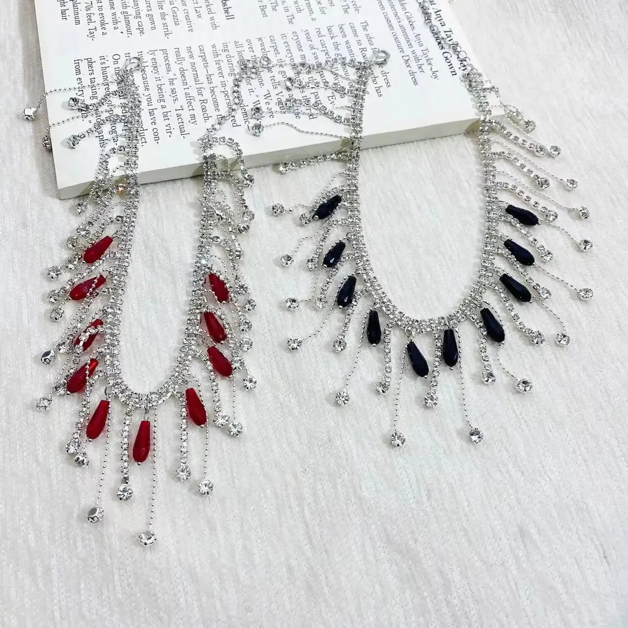 MAYTRENDS  -  Super flash rhinestone water drop tassel necklace fashionable elegant high-end sexy hot girl clavicle chain