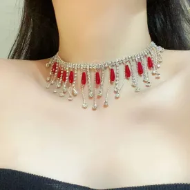 MAYTRENDS  -  Super flash rhinestone water drop tassel necklace fashionable elegant high-end sexy hot girl clavicle chain