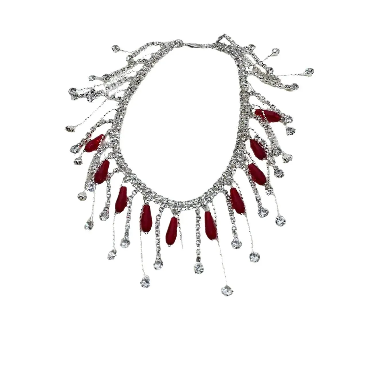 MAYTRENDS  -  Super flash rhinestone water drop tassel necklace fashionable elegant high-end sexy hot girl clavicle chain