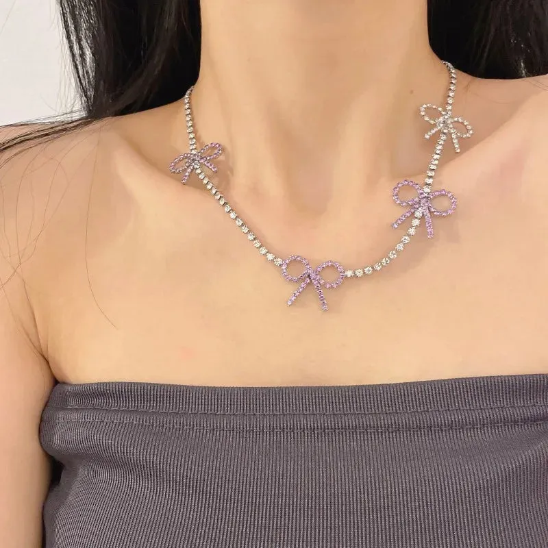 MQTIME -  New Style Bowknot Crystal Chain Necklace for Women Design Clavicle Chain Sweet Jewelry