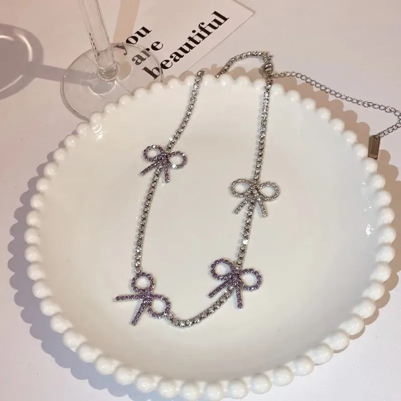 MQTIME -  New Style Bowknot Crystal Chain Necklace for Women Design Clavicle Chain Sweet Jewelry