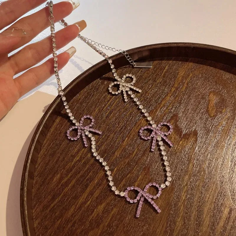 MQTIME -  New Style Bowknot Crystal Chain Necklace for Women Design Clavicle Chain Sweet Jewelry