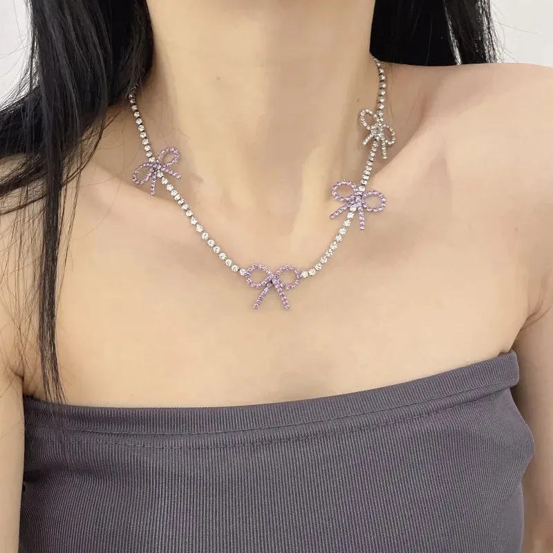 MQTIME -  New Style Bowknot Crystal Chain Necklace for Women Design Clavicle Chain Sweet Jewelry