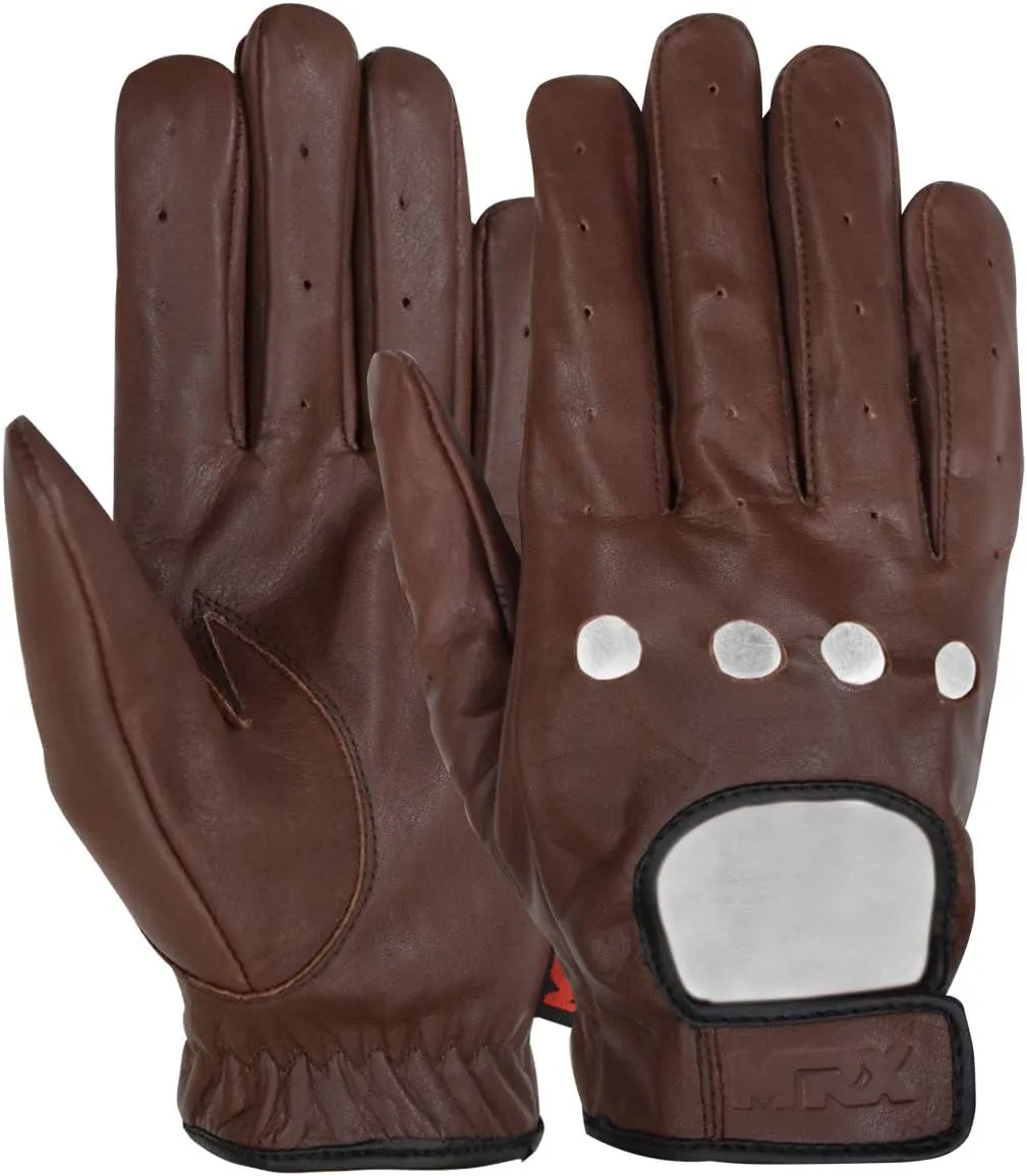MRX BOXING & FITNESS Mens Driving Gloves Basic Soft Goat Leather Fingerless Breathable Biker Motorcycle Riding Cycling Shooting Button Gloves Full Finger, Black