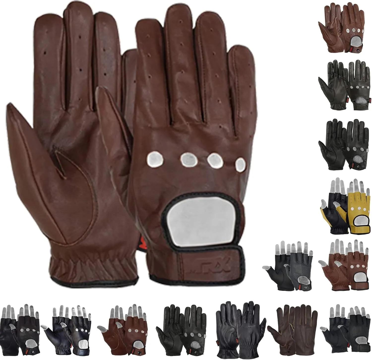 MRX BOXING & FITNESS Mens Driving Gloves Basic Soft Goat Leather Fingerless Breathable Biker Motorcycle Riding Cycling Shooting Button Gloves Full Finger, Black