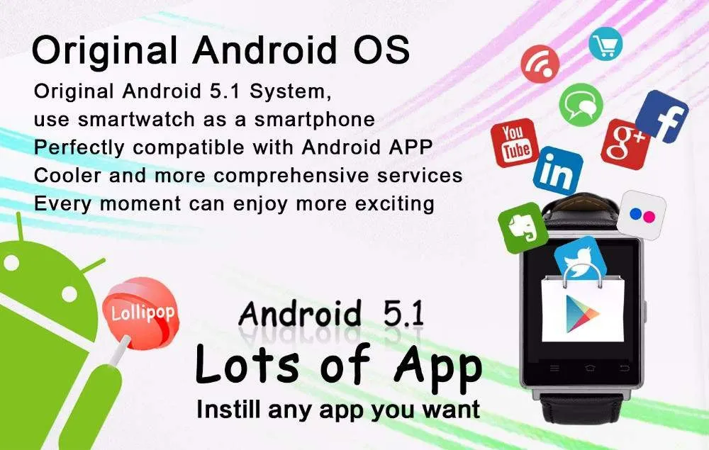 mtk6580 Smart Watch No.1 D6 Android 5.1 Wear WiFi GPS
