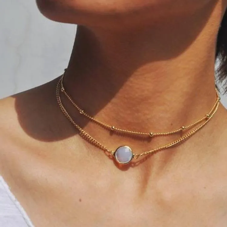 Multi-layer short metal Vintage chain choker clavicle necklace