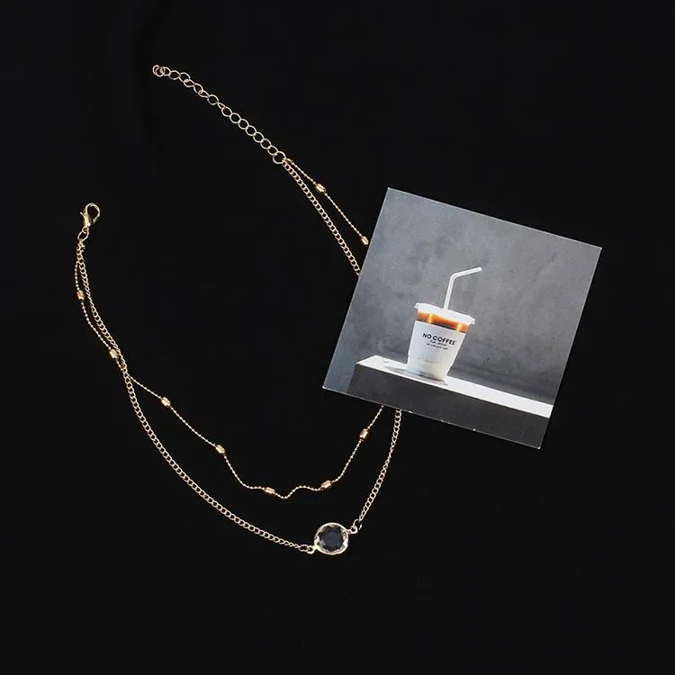 Multi-layer short metal Vintage chain choker clavicle necklace