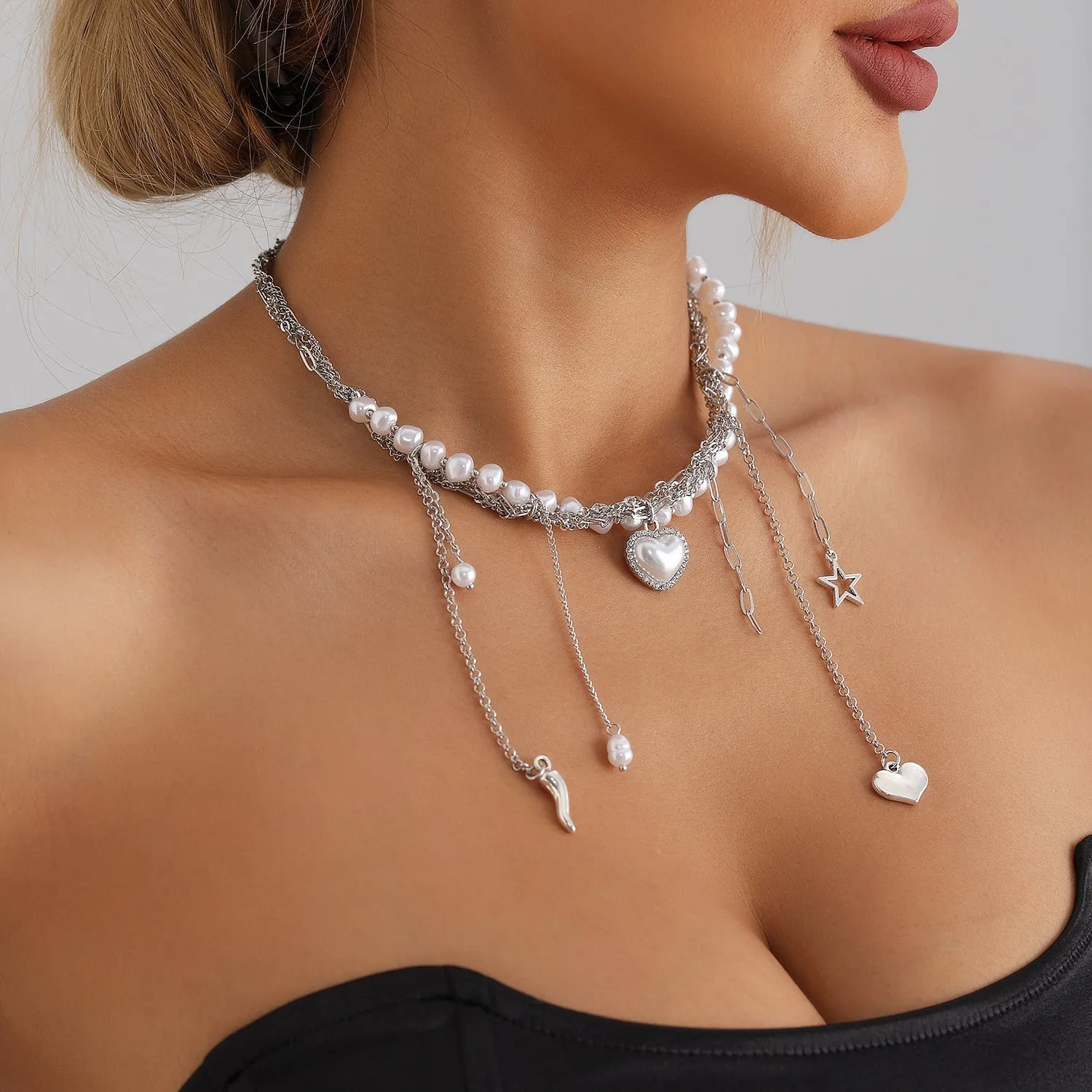 Multi-layer Tassel Pearl Star Pendant Necklace