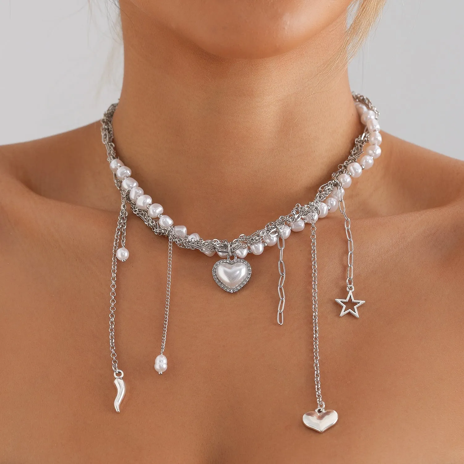 Multi-layer Tassel Pearl Star Pendant Necklace