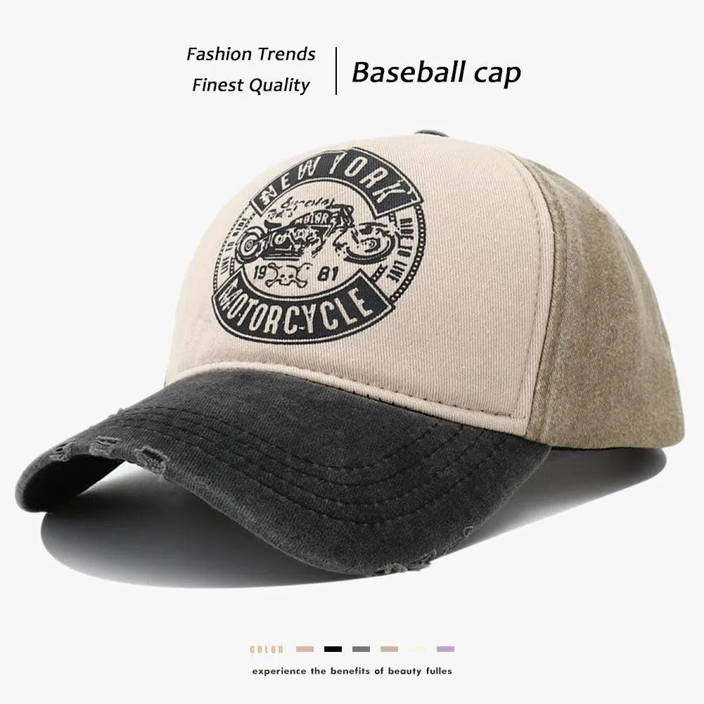 New York Motorcycle Printed Peaked Cap